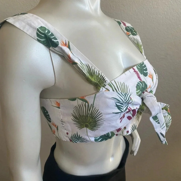 Zara Womens White Green Tropical Crop Tank Top Medium - Picture 11 of 13